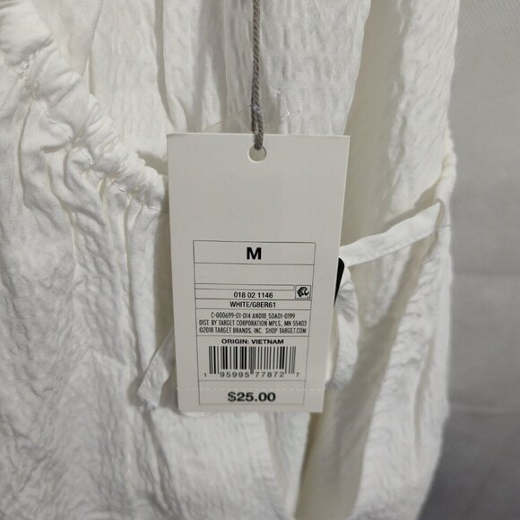 A New Day White Top Women Size M Keyhole Tie Neckline Wide Sleeve Textured NEW - Picture 6 of 8